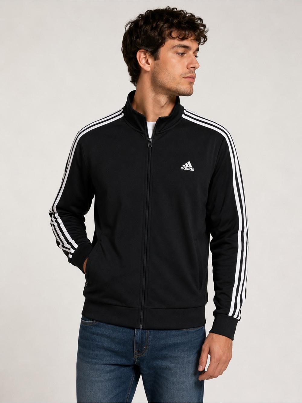 Adidas Men’s Black 3-Stripe Full Zip Track Jacket Size Large NWT